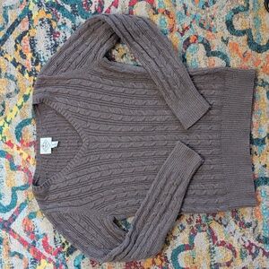 St John's Bay Taupe Cable Knit V-Neck Sweater Medium